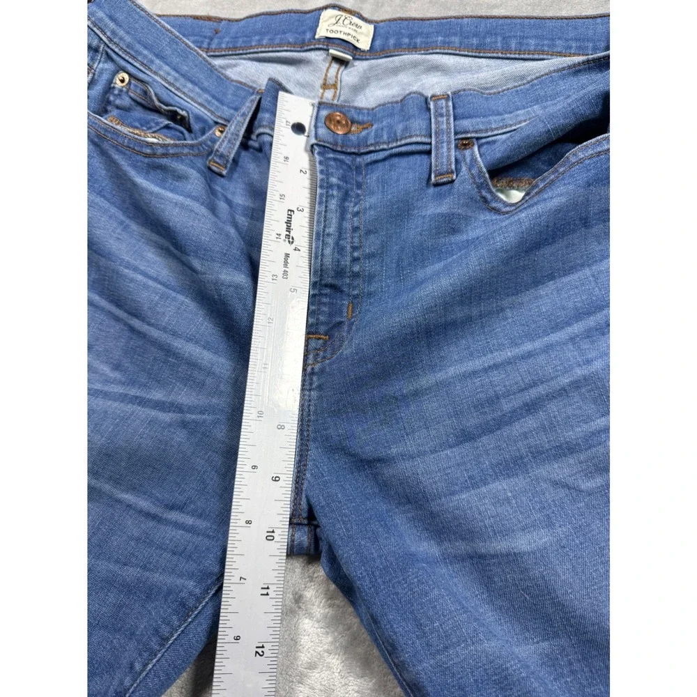 J.Crew Toothpick Jeans Womens Size 32 Distressed‎ Raw Hem Ripped Knee Blue